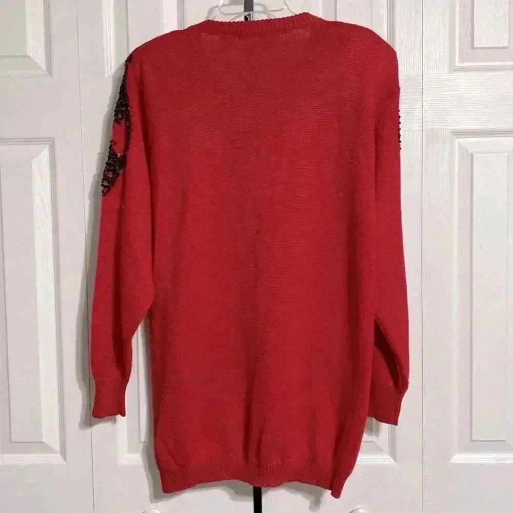 Dana Scott vintage 80’s embellished red & black sequin knit sweater size MEDIUM - Picture 6 of 12